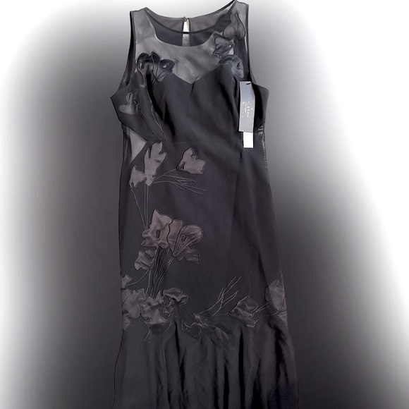 HALSTON HERITAGE BLACK FORMAL GOWN DRESS SEMI SHEER SZ 8 WEDDING PARTY NEW YEARS - Picture 4 of 6